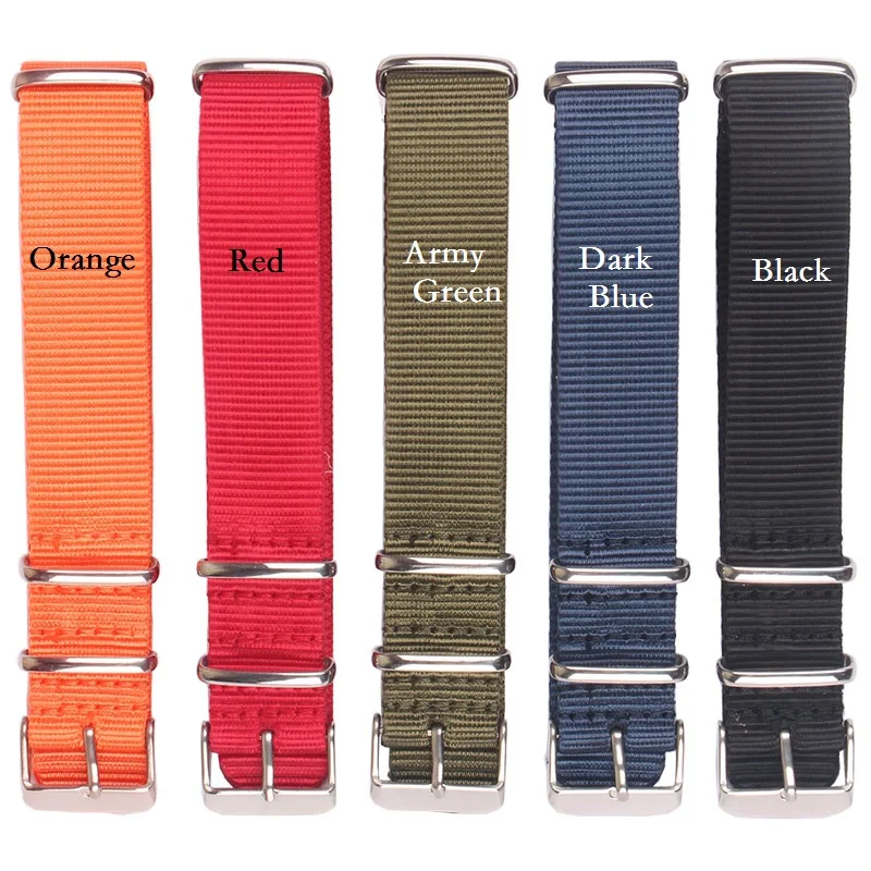 New Strong Solid Color watchband Wristwatch Band Stainless steel Buckle fabric brown Red Black Nylon Strap 22mm 18mm 20mm