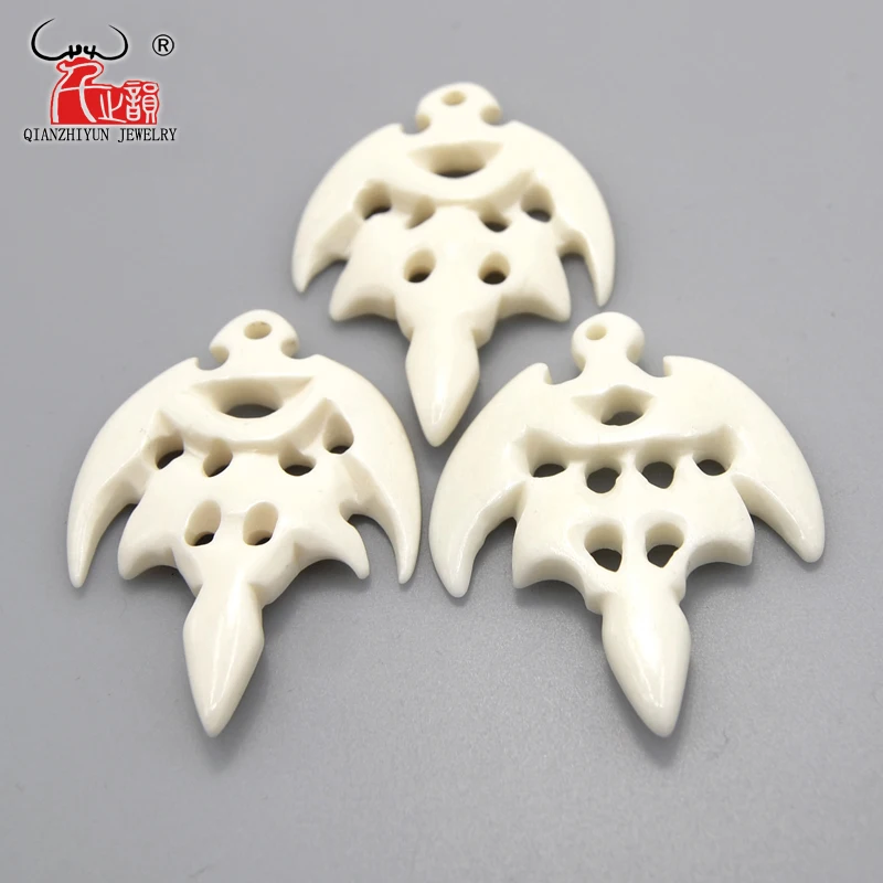 3PCS Handmade Carved Yak Bone Manaia Pendant Hawaii Style Bone white Beads DIY Jewelry Accessory 40mmX30mm