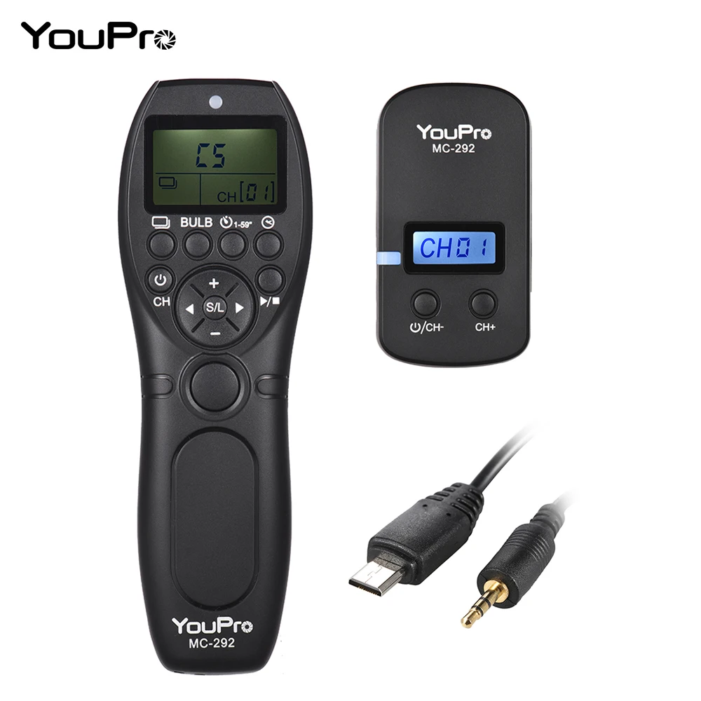 YouPro MC-292 DC0/DC2/N3/S2/E3 2.4G Wireless Remote Control LCD Timer Shutter Release Channels for Canon Sony Nikon Fujifilm etc