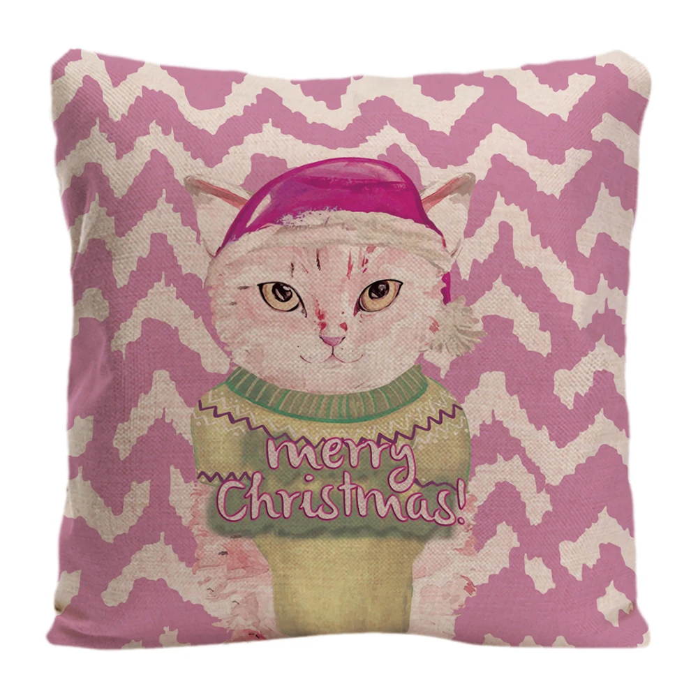 

Pink Kitty Merry Christmas Throw Pillow Case Decorative Cushion Cover Pillowcase Customize Gift By LVSURE For Car Sofa Seat