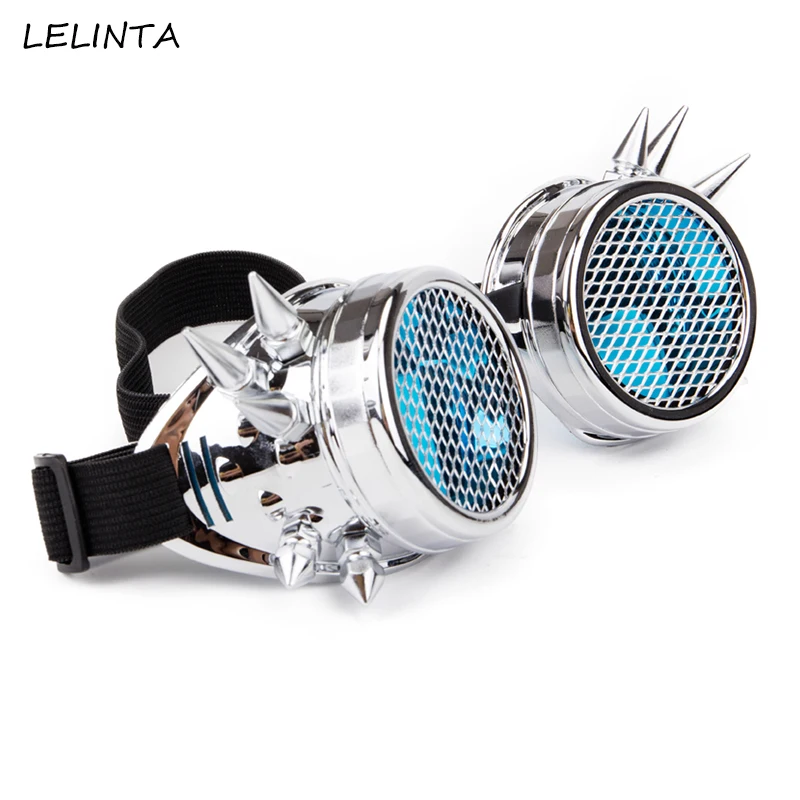 LELINTA Men Women Blue Clear Glass Lens With Mesh Silver Rivet Goggles Steampunk Glasses Cosplay Vintage Welding Gothic Eyewear