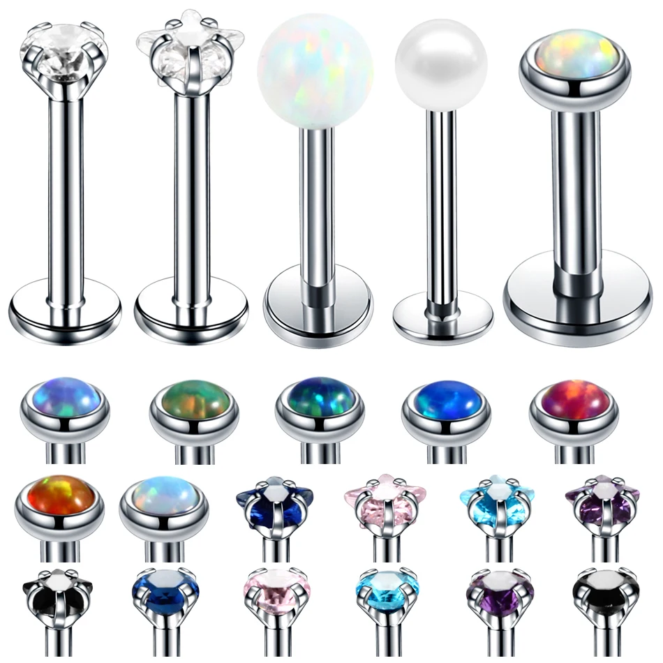 1PC 16G Steel Crystal Gem Labret Monore Ring Round Star Ear Piercing Stud Helix Tragus Rings Orelha Cartilagem Sexy Girl Jewelry