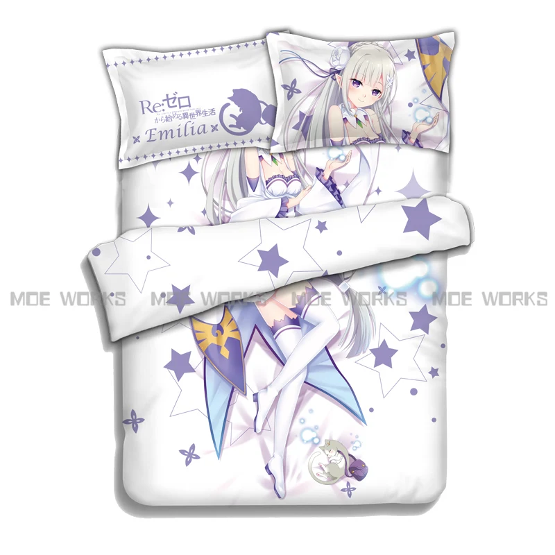 

Re:Zero Starting Life in Another World Anime Bedding Set, Beautiful Bedding Set, Rem Ram, Bed Sheet Pillowcases