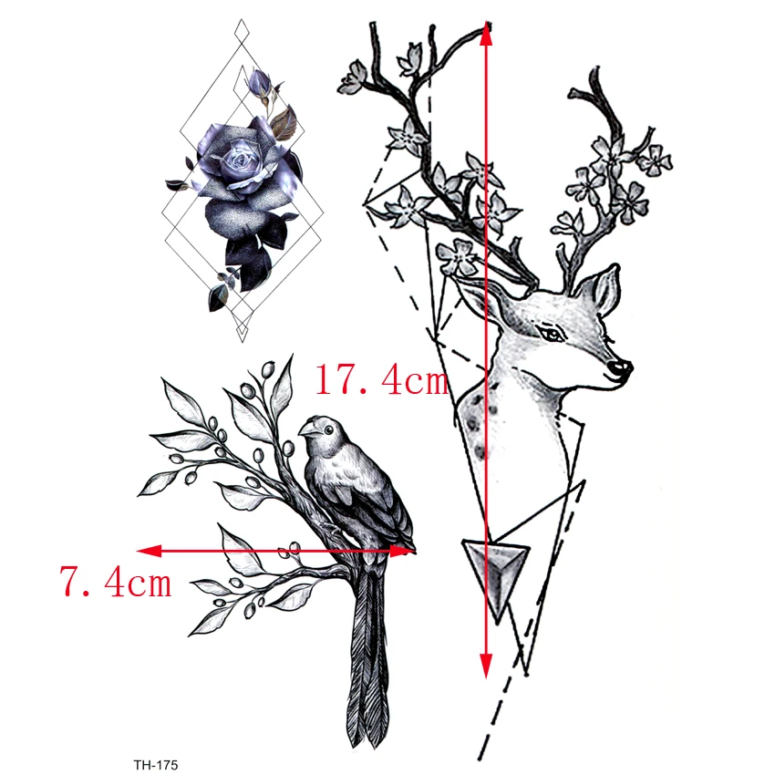 Bird And Sika Deer Waterproof Temporary Tattoos Men The Flash Tattoo Tree Tatoo Tatouage Temporaire Femme stickers