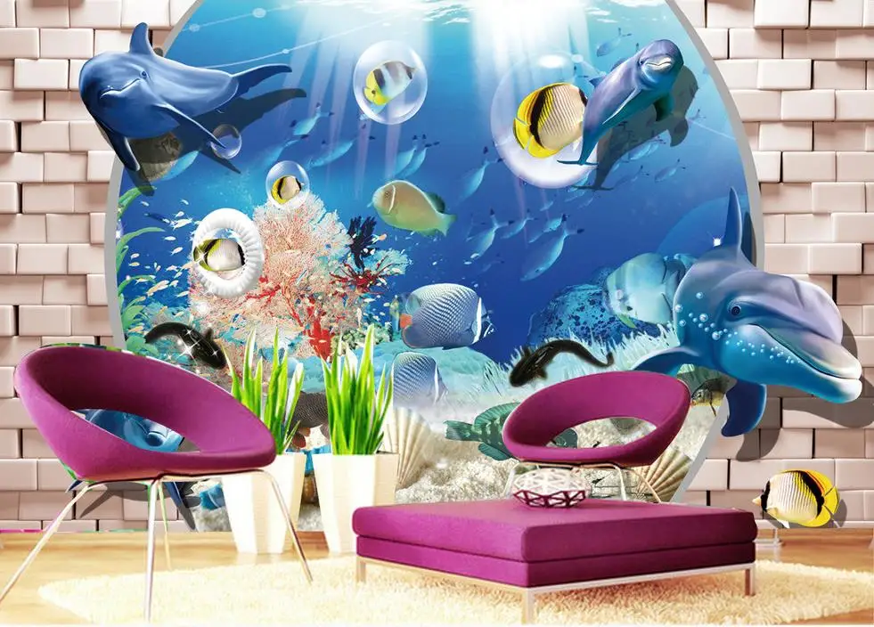 

photo wallpaper for walls Large 3D Stereo romantic ocean dolphin Wallpapers for living room 3d wallpaper walls