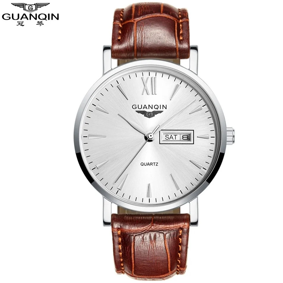 GUANQIN Brand Men Watches Business Quartz 30M Waterproof Watches Men\'S Leather Band Auto Date Wristwatches Men Watch