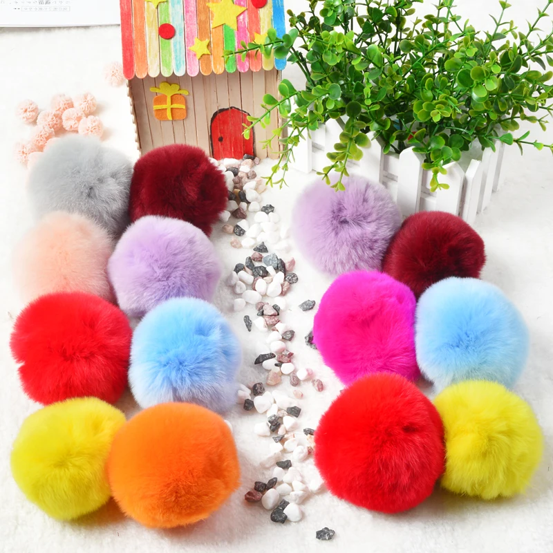 100 pcs 4-10CM  Lovely faux Bunny Fur ball Keychain Imitation Rex Rabbit Hair Ball Keyring Wool Like Ball for Shoe Decoration