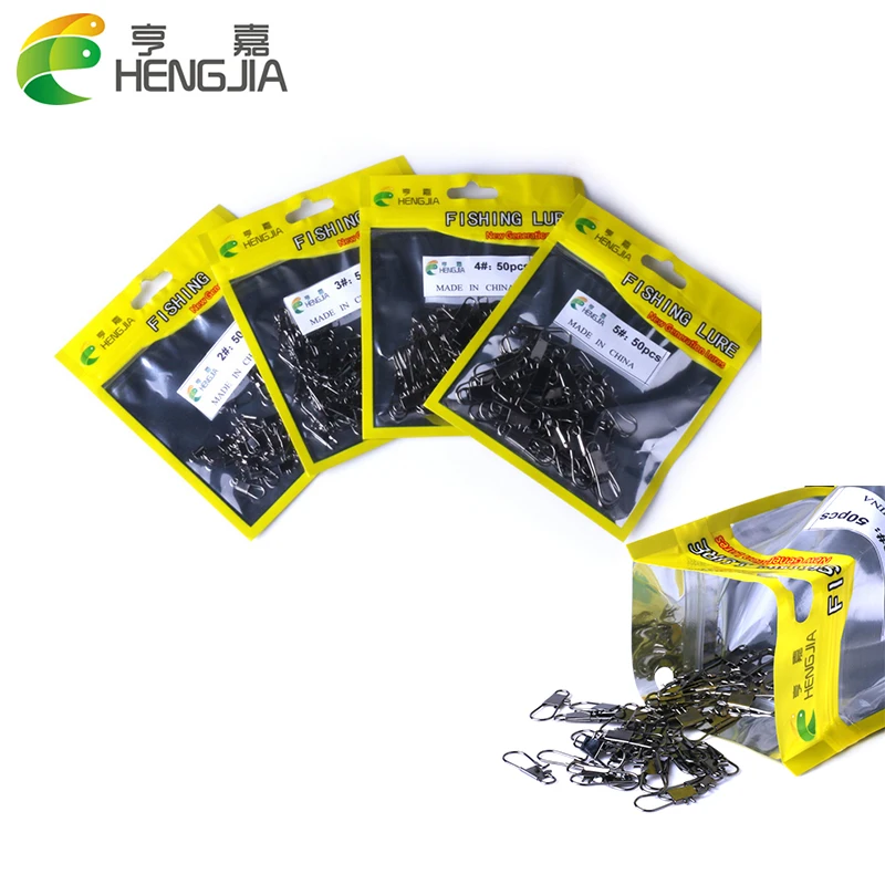 HENGJIA 50PCS Stainless Steel Fishing Connector Pin Bearing Rolling Swivel Snap Fishhook Pesca Fishing Accessories Lure Tackle