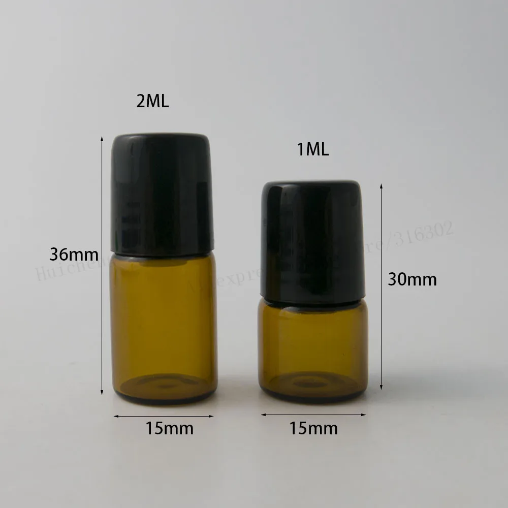 1ml 2ml มินิโรลออนขวดลูกกลิ้งสําหรับน้ํามันหอมระเหยโรลออนขวดน้ําหอมรีฟิลภาชนะระงับกลิ่นกายพร้อมฝาปิดสีดํา