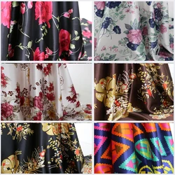 1 meter X 1.48 meter flowers satin print cloth soft polyester charmeuse vintage fabric