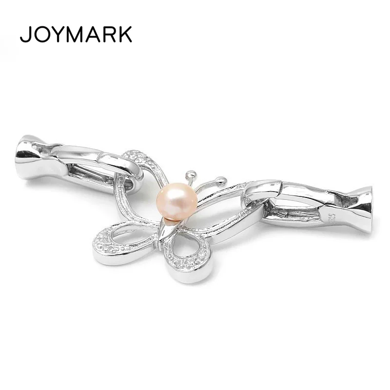 

925 Sterling Silver Pearl Butterfly Jewelry Connector With Lobster Clasp End Caps For Fine Bracelet Necklace Making SC-CZ112