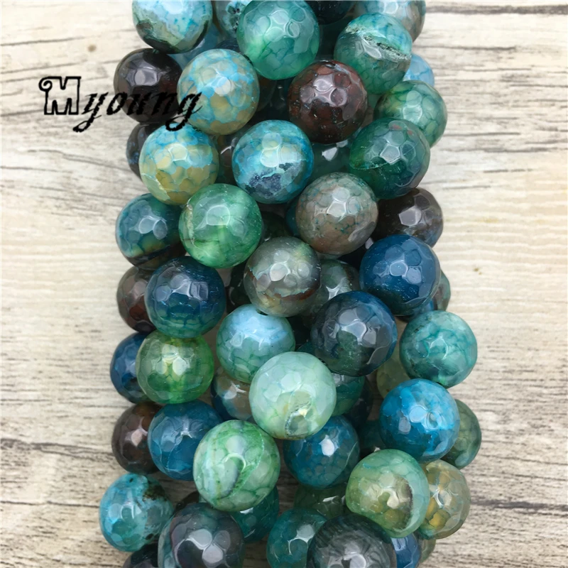 Round Faceted Green Fire Agates Loose beads For DIY Jewelry Making MY2038