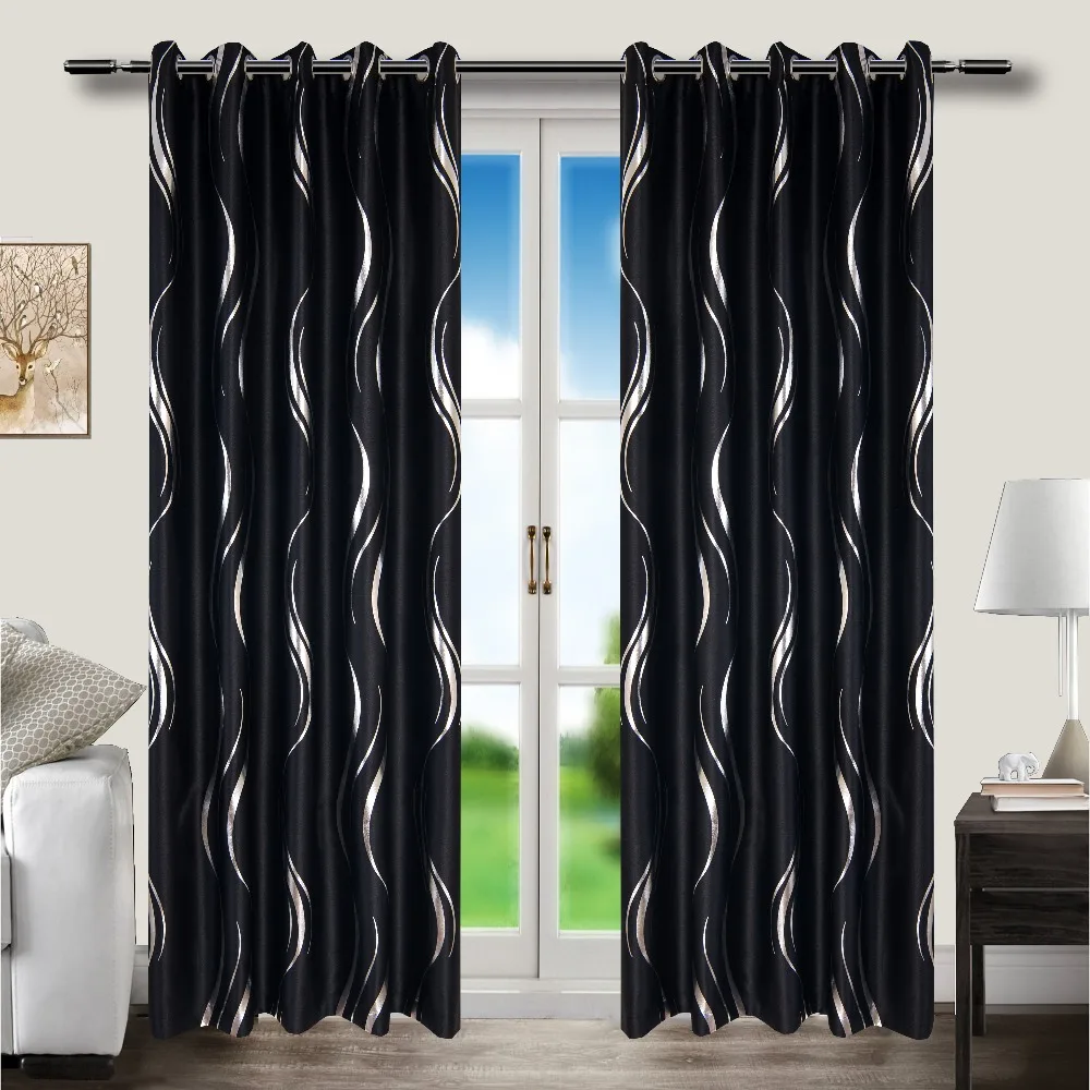 

MYRU New arrival beautiful full shade blakcout curtains black and silver curtains for living room