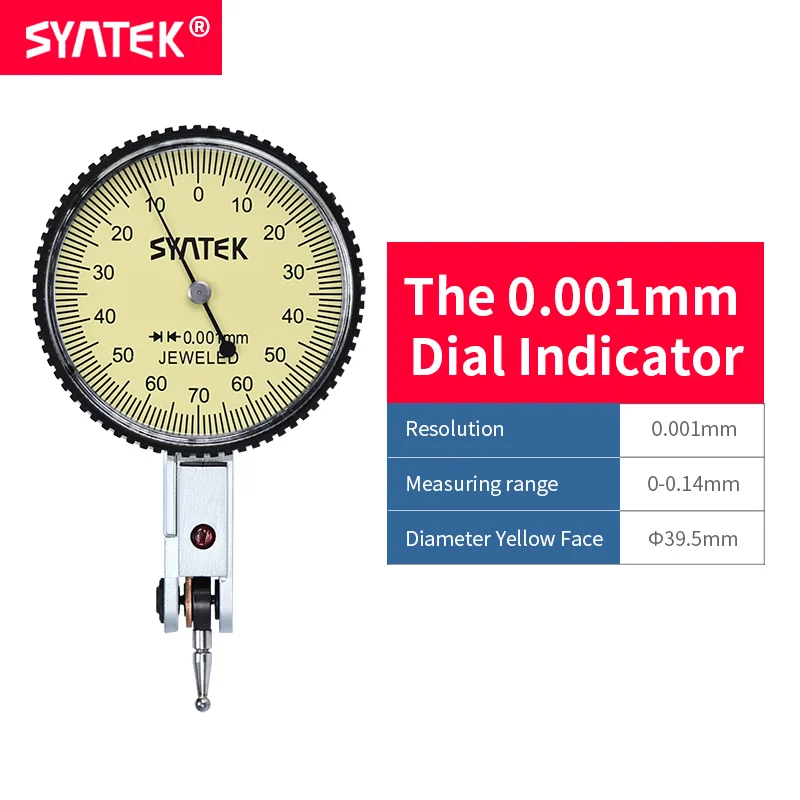 Syntek Dial Indicator 0-0.2mm Shockproof Antimagnetic Dial Test Lever Indicator 0.001mm High Precision Dial Gauge Diameter CE