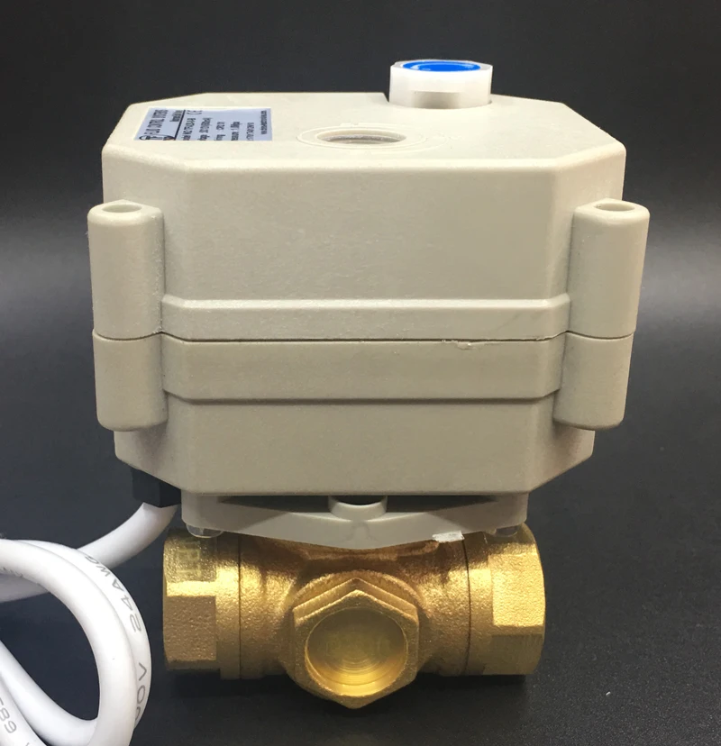 1/4''  DC5V Metal Gear Actuated Electric Valve With Manual Override Brass 3 Way T/L Type DN8 Motorized  Valve