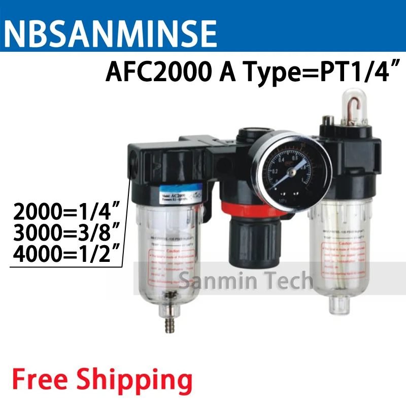 NBSANMINSE  FRL Units AC2000 BC2000 1/4 3/8 1/2 Air Source Units Air Filter Regulator Lubrication Auto Drain