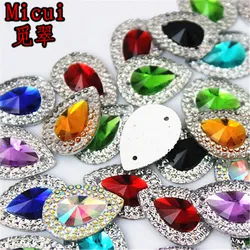 Micui 50pcs 13*18mm Mix Color Drop ResinResin Rhinestones Crystals and Stones Beads Flat back Sewing Buttons Sew On 2 hole MC36