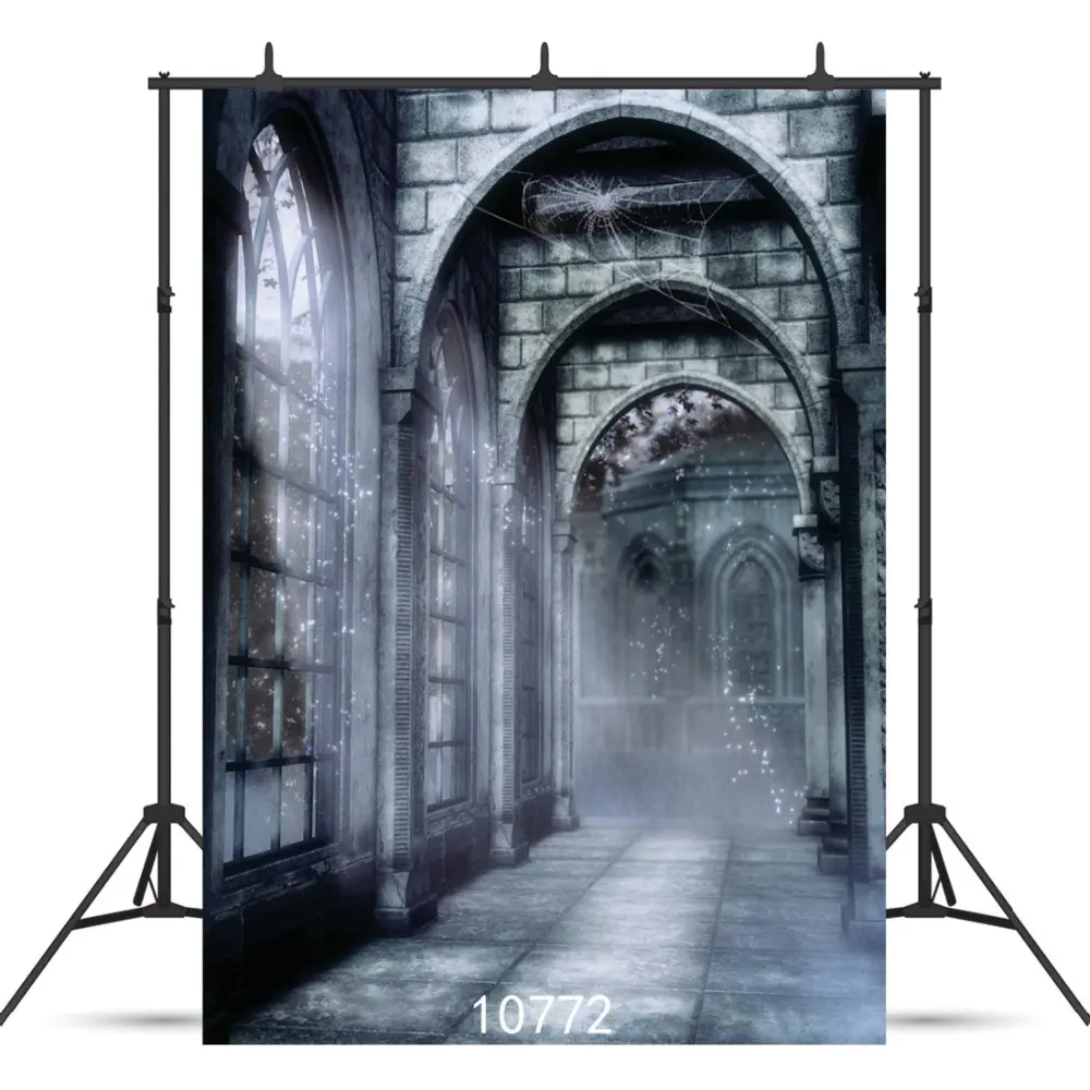 Halloween Backgrounds Weird Castle Corridor Moon Light Photo Shoot Customise Vinyl Photography Backdrops for Photo Studio