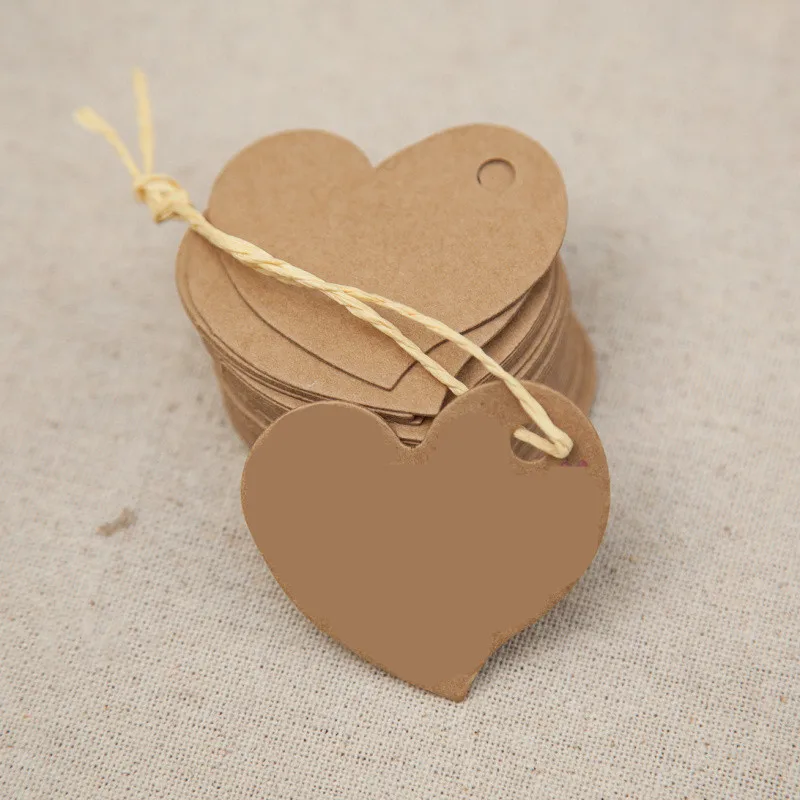 100pcs/lot Vintage Heart Paper Tag Gift Box Tags Wedding Favor Box Hang Tags Party Favor Labels DIY Crafts Gift Wrapping