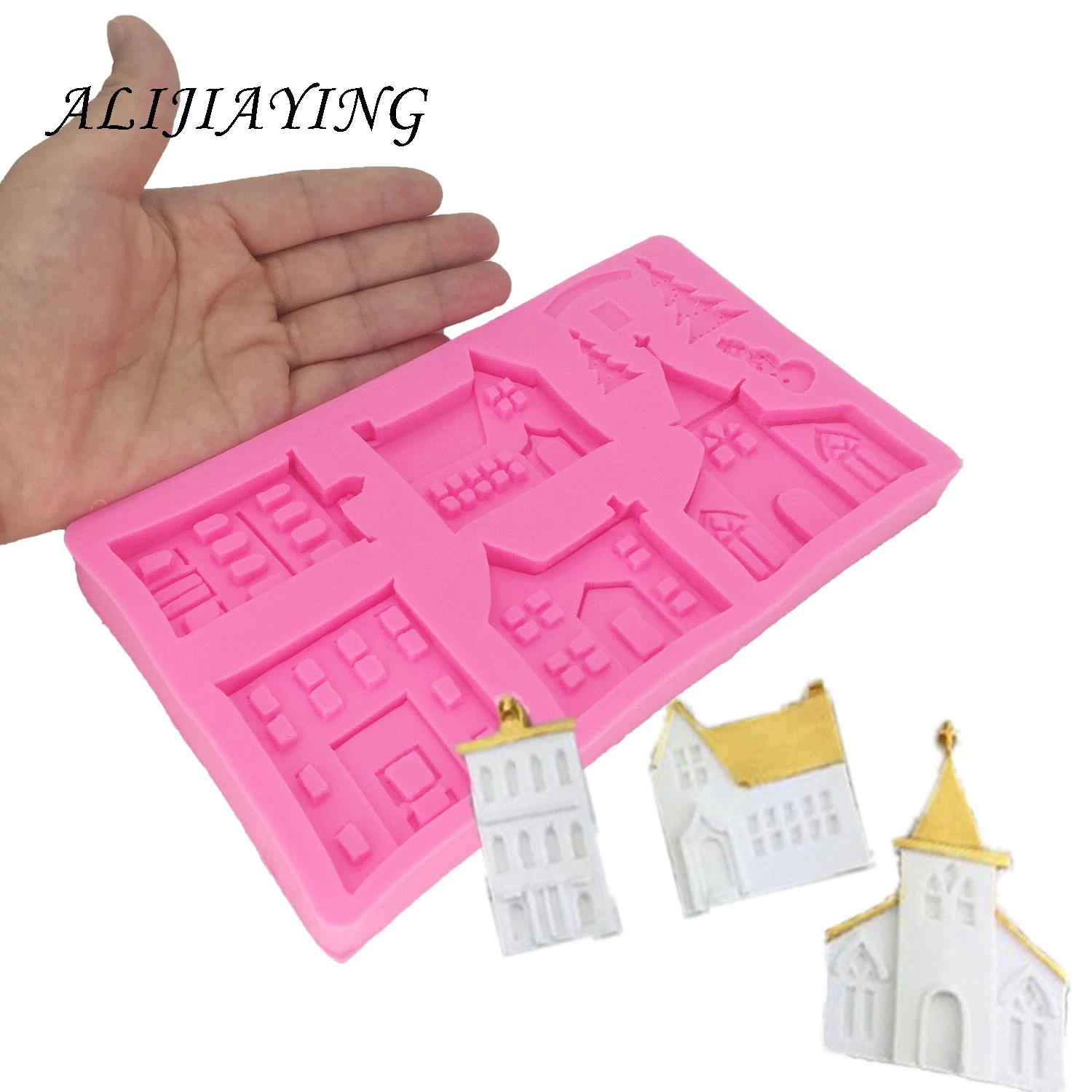 

House castle Chocolate fondant molds Silicone Mold Snowman tree mould DIY Sugarcraft Baking Cake Decorating Tools D1378