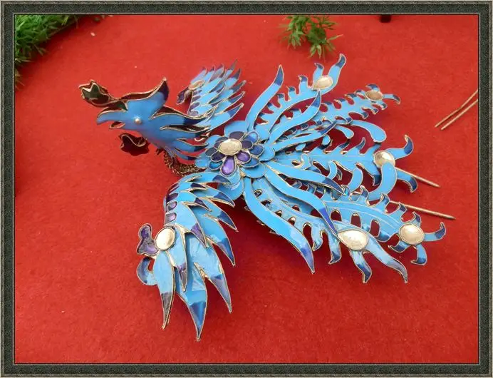 

Blued Phoenix Miao Silver Phoenix Hair Stick Hanfu Accessories Traditional Antique Wire Inlay Artwork Palace Accessories