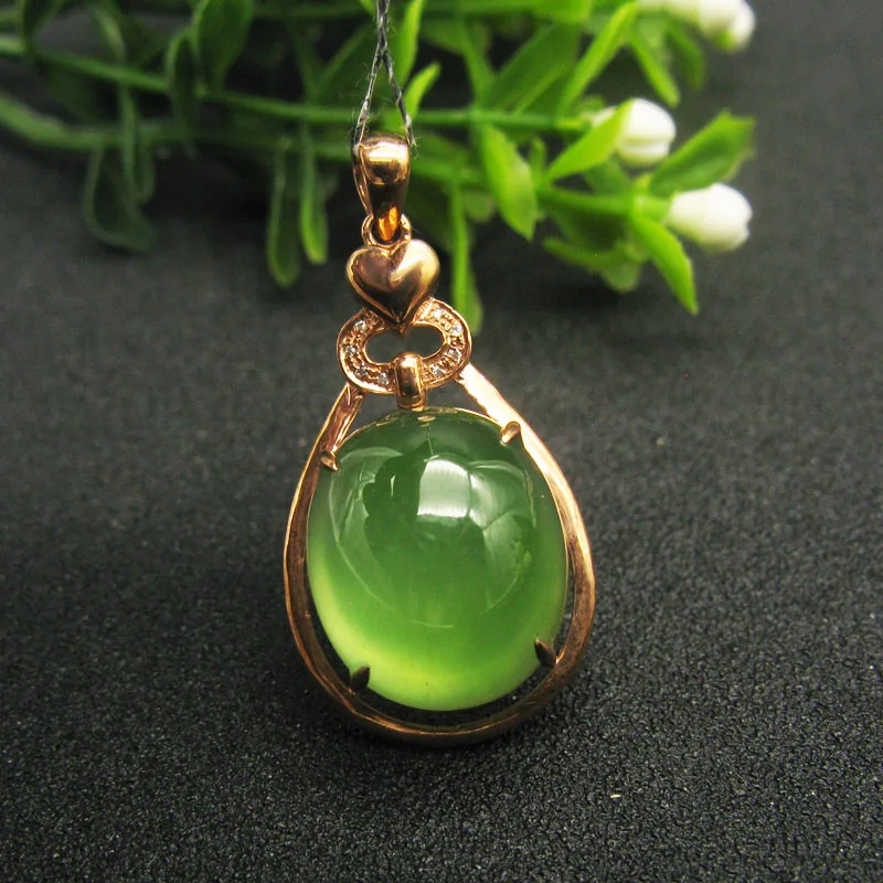 

LANZYO 9K Rose Gold Natural green Prehnite Pendants Wedding for Women wholesale Gift New Hot Sale Party Trendy 00307857