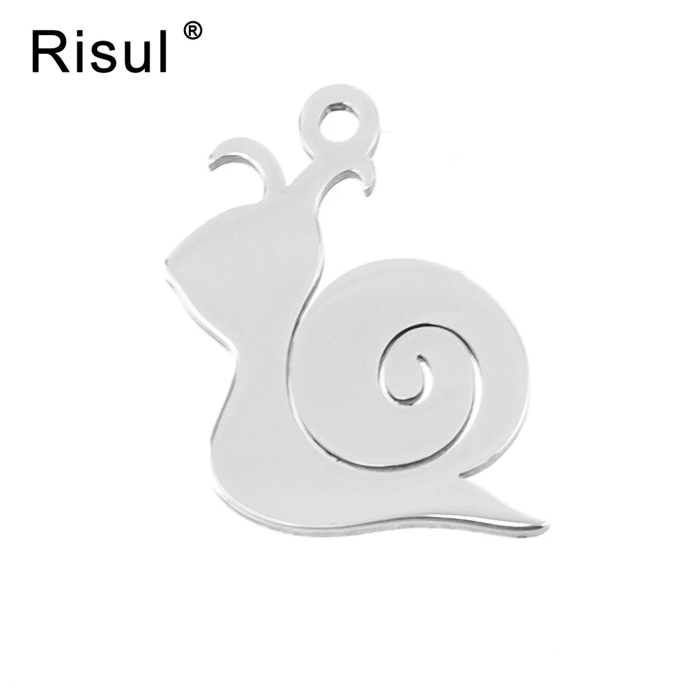 Risul Snail Style Necklace Pendant Engrave blank Charms for bracelet Mirror polish Stainless steel good Quality wholesale 50pcs