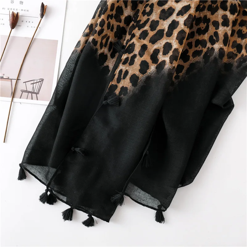 2025 herbst Winter Leopard Dot Quaste Viskose Schal Schal Frauen Drucken Halstuch Snood Luxus Marke Foulards Moslemisches Hijab Sjaal – Detail 18