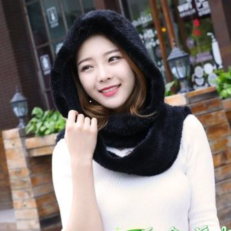 2021 Winter Real Mink Fur Hat Women Thick Knitted Ladies Warm Hats and Scarf Black Russia Genuine Mink Cap Female Hats With Fur