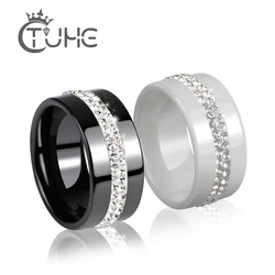 10MM Width Two Row Crystal Women Rings Jewelry Smooth Black White Ceramic Rings Made Of Ceramic Material Fashion Wedding Ring