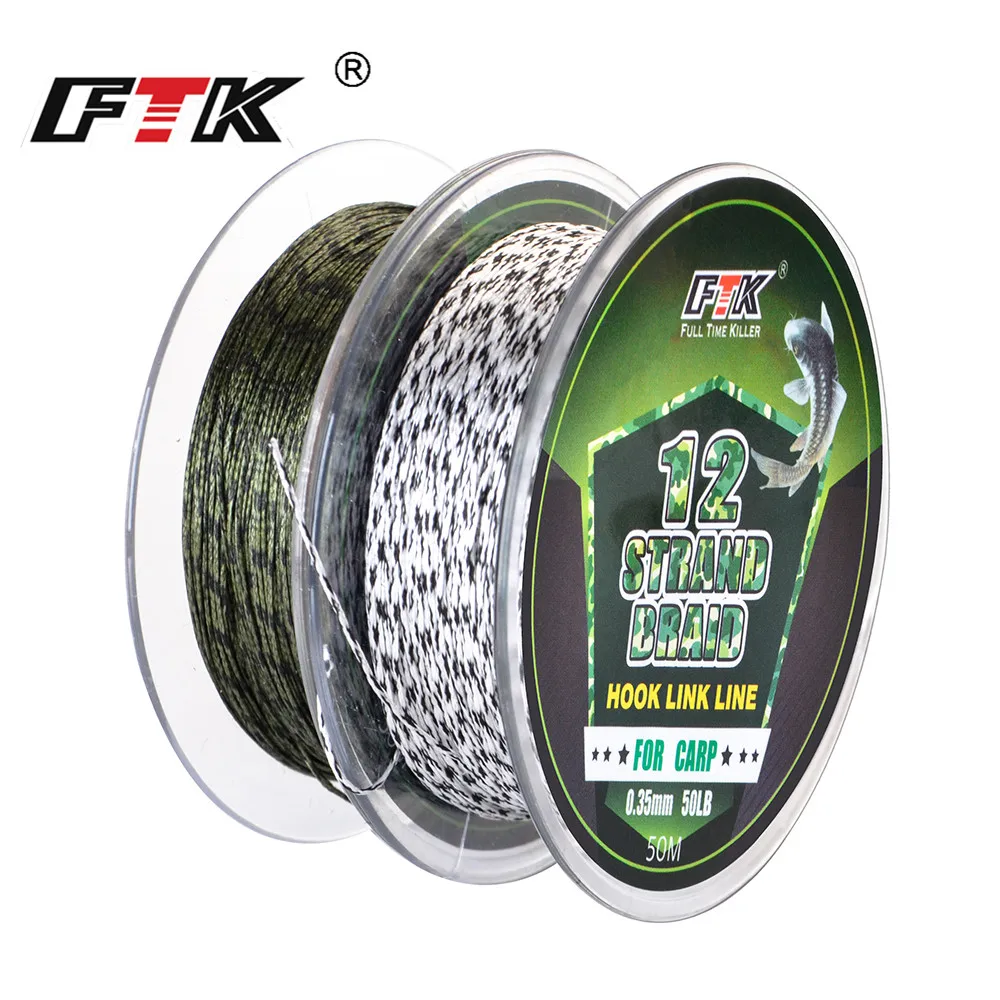 50m 12 Strands Fishing Line Leader Carp PE Braided Line Hair Rigs 30LB 40LB 50LB Feeder Fishing Accessories