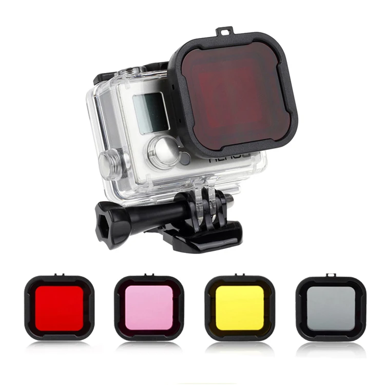 Filtr do nurkowania Żółty Czerwony Fioletowy Szary Różowy Podwodne filtry nurkowe do Go Pro Hero 3+ 4 Wodoodporne etui Akcesoria