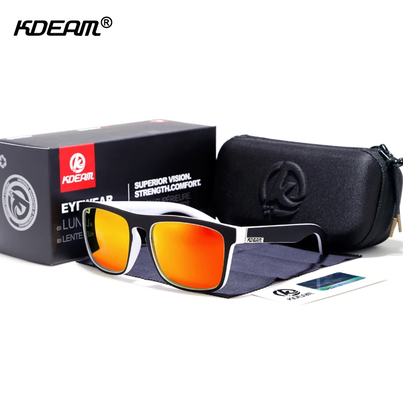 KDEAM New Summer Sunglasses Men Sports Sun Glasses Polarized Women Brand Mirror lens Square UV400 With Case KD156