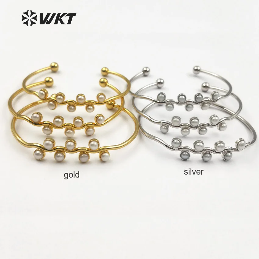 

WT-B387 Wholesale New Arrival Natural Freshwater Pearl Cuff Bracelet Gold Plated Round Shape Beads Adjustable Fashion Jewelry
