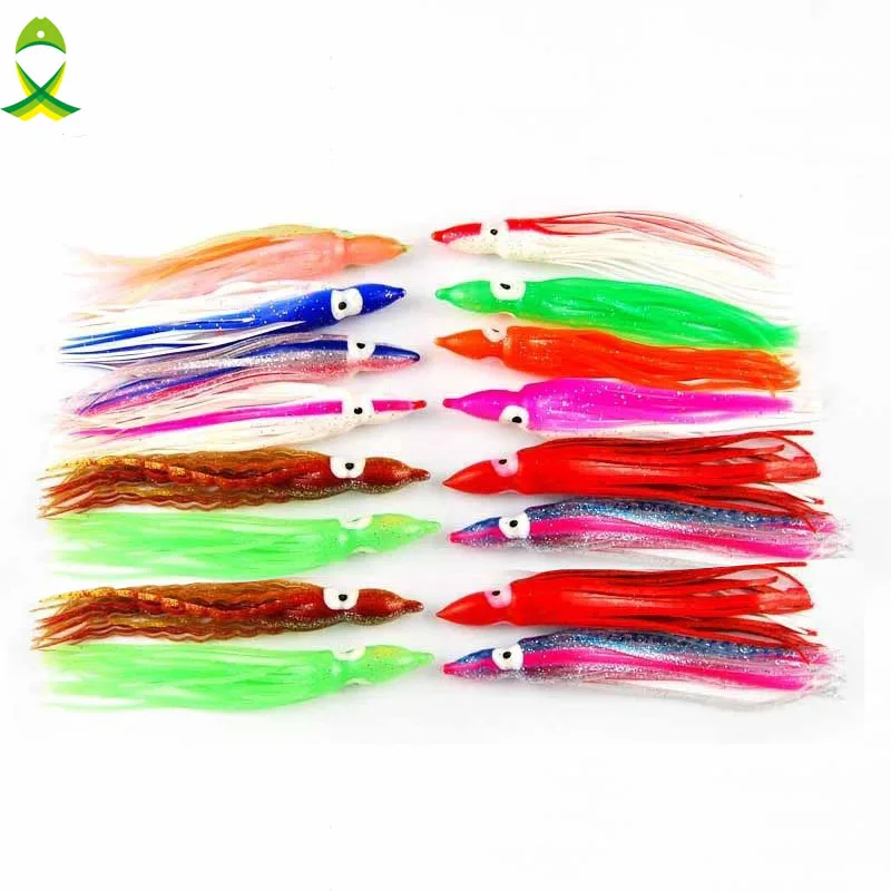 JSM 100pcs/lot 12cm Soft Octopus Fishing Lures For Jigs Mixed Color trolling Skirt Artificial Jigging soft lures for fishing