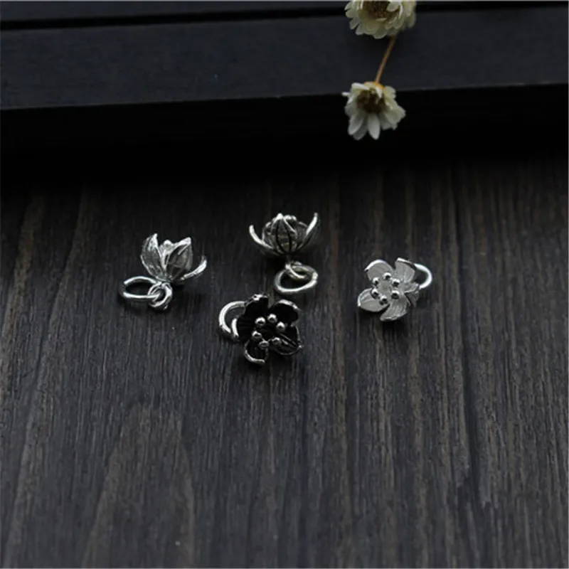 Emith Fla 100% 925 Sterling Silver Flower Small Pendants Vintage Chain Pendant for Necklace & Bracelet Trendy Jewelry Makings