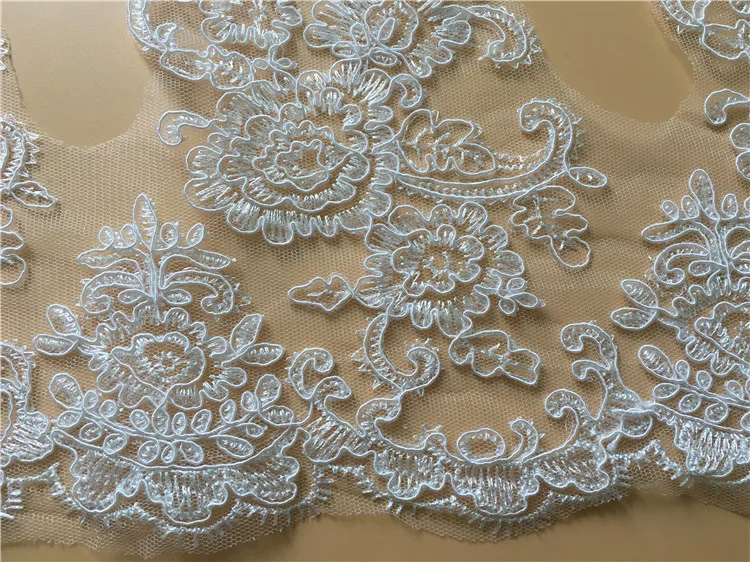 1Yard White/Ivory Lace Edge Mesh Tulle Flower Venise Venice Lace Trim Applique Sewing Craft for Wedding Decor DIY Boutique