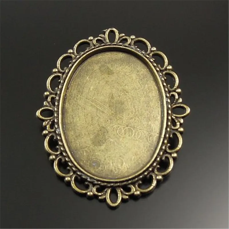 20pcs/pack Vintage Women Antiqued Bronze Tone Alloy Flower Oval Cameo Cabochon Setting Base Tray Pin Brooches 36*30*7mm 32087