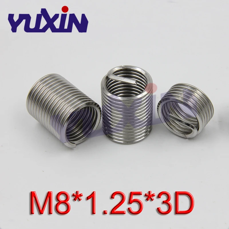 50pcs M8*1.25*3D Wire Thread Insert Stainless Steel 304 Wire Screw Sleeve M8 Screw Bushing Helicoil Wire Thread Repair Inserts