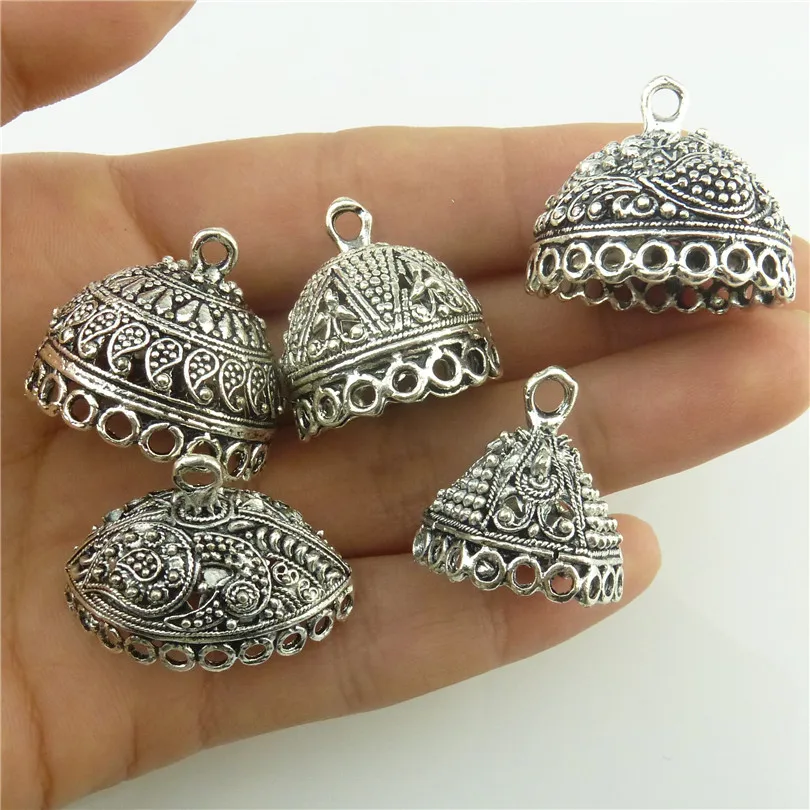 5pcs/set Vintage Metal Totem Ethnic Flower Leaf Beads Cap Tassel Ends Filigree Pendant Charms Handmade Women Necklaces Jewelry