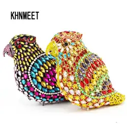 KHNMEET Animal Designer Crystal evening bag multicolor Parrot Diamond Prom Wedding Bride Clutch Dinner bag Female Prom Purse 529