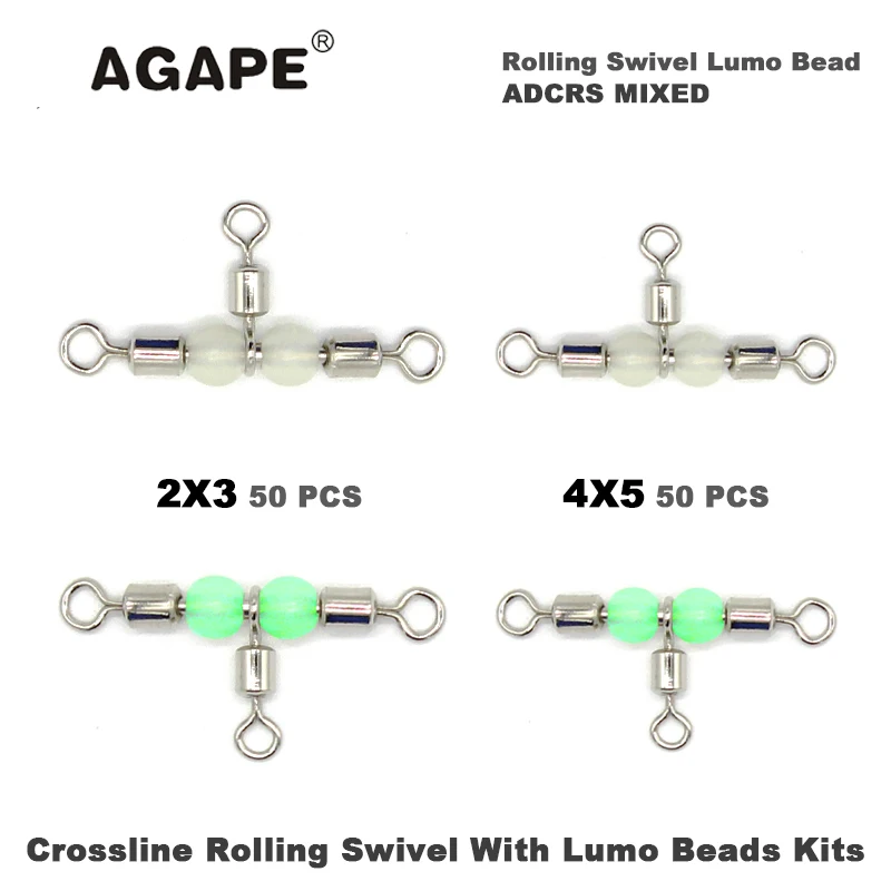 AGAPE Fishing Crossline Rolling Swivel With Lumo Beads Kits ADCRS MIXED 2x3 4x5 100pcs/lot