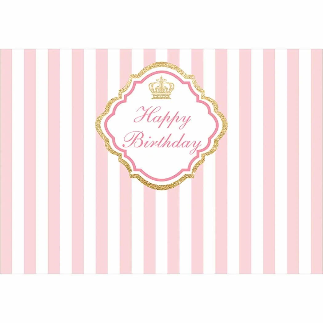 Allenjoy photocall photo background golden frame pink stripe bling crown birthday party celebration photographic backdrop