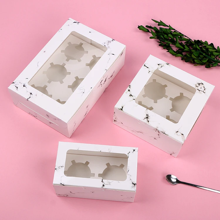 

30pcs 2018 New Style Cupcake Packaging Box With Insert White Paper Cake Box with Transparent PVC Window 2/4/6 Holes Party Box