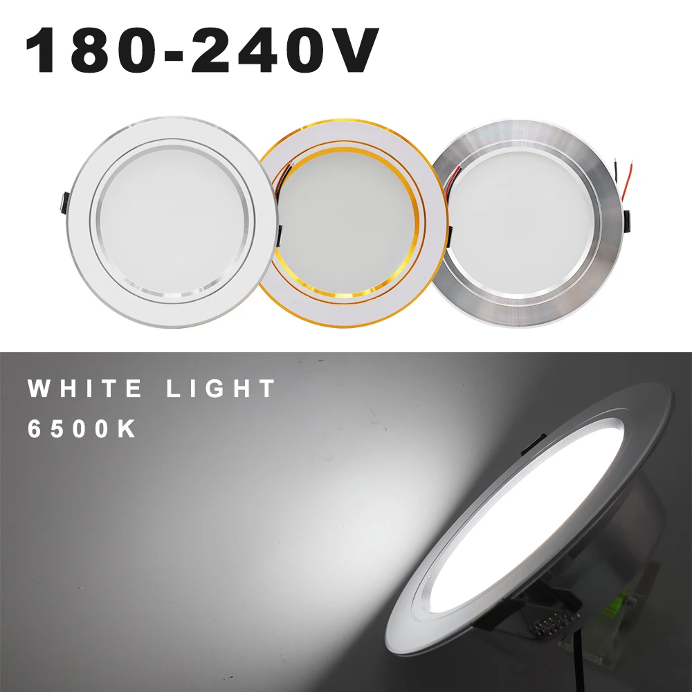 Lâmpada led downlight de 220v, refletor dourado prateado com lâmpada embutida redonda, de 5w, 9w, 12w, 15w, 18w, branca/branca quente