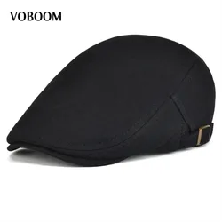 Cotton Men Women Black Flat Ivy Cap Soft Solid Color Driving Cabbie Hat Adjustable Newsboy Caps 039