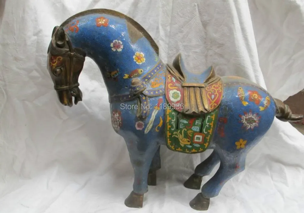 

17 "Цяньлун Dy, выгравированный вручную Медь бронзовые Перегородчатые рыбы голубого цвета с цветочным рисунком лошади