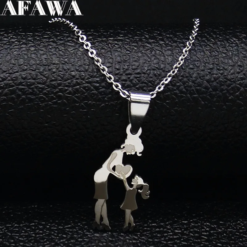 Mutter Tochter Familie Halskette Edelstahl Kette Kinder Kind Silber Farbe Anhänger Halsketten Schmuck Frauen Muttertag Geschenk – Detail 8