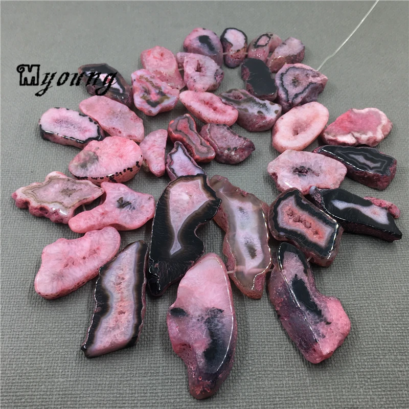 Pink Agates Quartz Druzy Geode Freeform Slab Nugget Beads,Raw Gems Stone Drusy Slice Top Drilled Pendant beads Jewelry MY1500