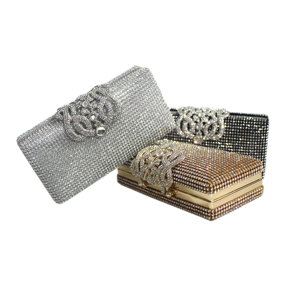 Silver Gold Shimmering Diamonds Evening Bag Clutch Purse Fashion Both Side Rhinestones Women Crown Clutch Bags